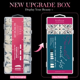 500PCS Natural False Nails Tips Lady French Style Acrylic Artificial Tip Manicure with Box of 10 Sizes for Nail Art Salons and Home DIY