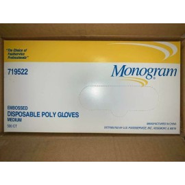 Monogram (500 pc) Monogram Embossed Poly Gloves Food Grade MEDIUM Disposable
