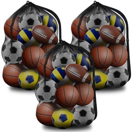 BROTOU Extra Large Sports Ball Bag Mesh, Basketball Bags Team Balls, Adjustable Shoulder Strap, Ball Bags for Holding Soccer, Football, Volleyball, Swimming Gear (30” x 40”) (3PCS)
