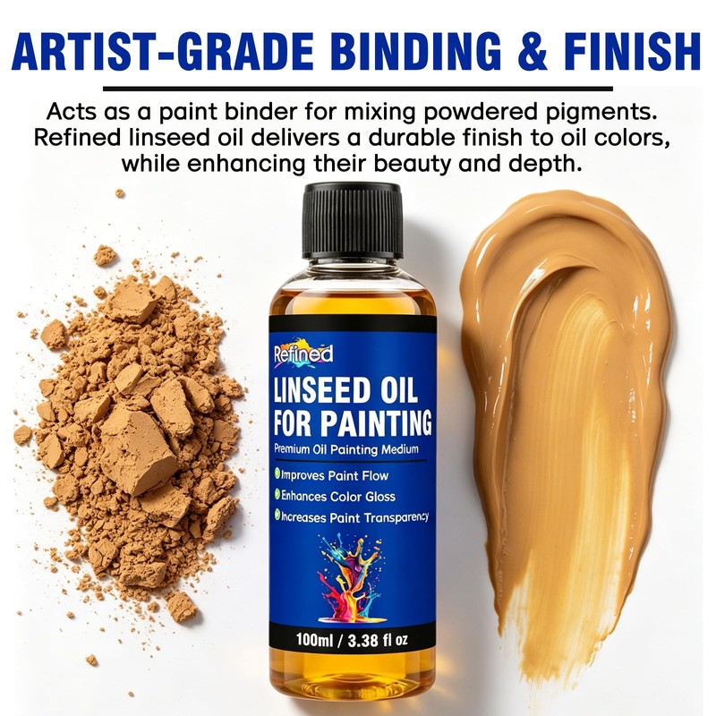 Linseed Oil for Painting 100ml, Refined Linseed Oil, Oil Paint