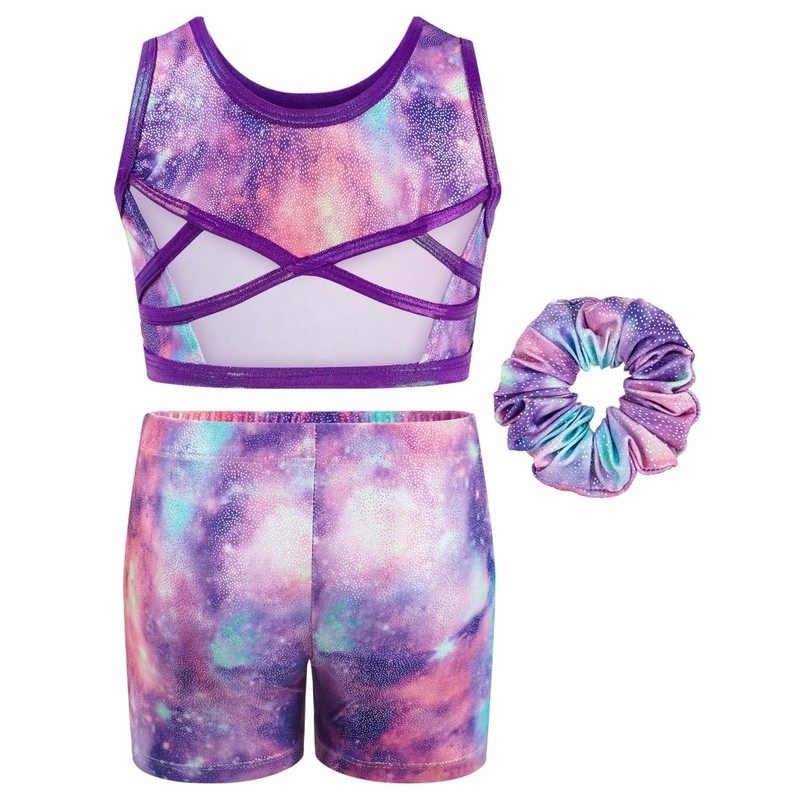 JiAmy Two Piece Gymnastics Leotards for Girls, Sleeveless Sparkly Dance