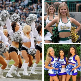 Cheerleading Pom Poms with Baton Handle 15.3 Inch Plastic Ring Metallic Foil Cheerleader Pompoms for Adult Team Squad Dance Sports Party (Hot Pink)