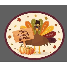 50Pcs Thanksgiving Oval Paper Plates Fall Leaf Pumpkin Turkey Orange Harvest Theme Dinner Plate 10" x 12.5" Large Disposable Dinner Serving Party Platters Heavy Duty, Autumn Fall Supply Decor