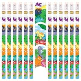 PartyPack 12 x dinosaur dinosaur pencils with eraser, perfect party bag, ideal for back to school, children's party gifts, children's birthday party favours, dinosaur party.