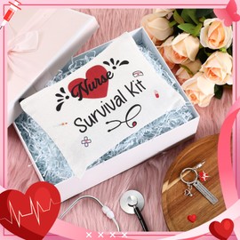 Hestya 2 Gifts for Nurses Nurse Survival Kit Bag Nurse Makeup Bag Nurse Keyring with Heart Stethoscope Syringe Nurse Cosmetic Bag, White
