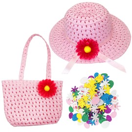 Easter Bonnet Kit-Easter Hat Making Kit,Easter Egg Hunt Easter Basket,Easter Gifts for Kids Make Your Own Easter Bonnet for Boys Girls,Easter Bonnet Decorations,DIY Easter Activities Party Bags Pink