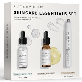 Asterwood Skincare Essentials Gift Set - with Hyaluronic Acid Serum, Triple Repair Serum, and Hyaluronic Acid Under Eye Serum - Skin Care Set, Christmas Gift, Gifts for Women