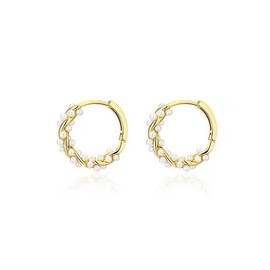925 Sterling Silver Pearls Twist Hoop Earrings for Women Wedding Pearls Hoop Earrings Bridal