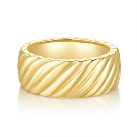 MINDDHA 14K Yellow Gold Chunky Croissant Ring for Women | Bold Twisted Braided Design | Gold Plated Dome Statement Ring | Trendy Chunky Signet Ring | Size Options Available (Size 9)