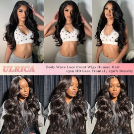 ULRICA Body Wave Lace Front Wigs Human Hair Pre Plucked 13x6 HD Transparent Lace Body Wave Human Hair Wig for Black Women 250 Density 26 Inch Natural Color