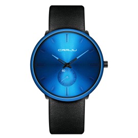 Mens Watches Ultra-Thin Minimalist Waterproof-Fashion Wrist Watch for Men Unisex Dress with Black Leather Band-Blue Hands Blue Face