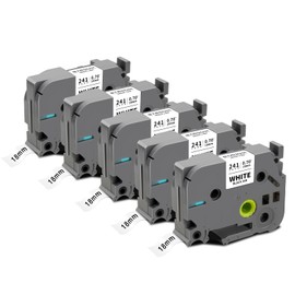 5 x Compatible with Brother P-Touch Tapes 18 mm TZe-241 TZ-241 Ub-241 Label Tape for P-Touch Brother Label Maker PT-D400 H300 E300 D600 E550W P700 P750W P710BT Black on White Label Tapes