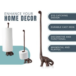 Comfify Paper Towel Holder or Free Standing Toilet Paper Holder - Cast Iron Dinosaur Paper Holder - Bathroom Holder or Stand Up Paper Towel Holder - Rustic Brown w/Vintage Finish