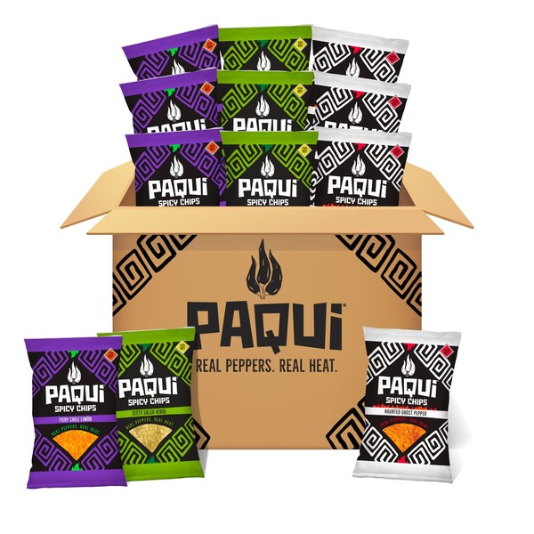 Paqui Spicy Tortilla Chips Variety Pack, Gluten Free Chips, Non-GMO Flavored 12ct, 2oz Individual Snack Sized Bags