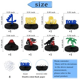 8PCS Dino Four Birthday Honeycomb Centerpieces Cheers to 4 Years Birthday Party Decorations Dinosaur Themed 4th Birthday Party Decorations Baby Shower Decor Sign for Boy/Girls