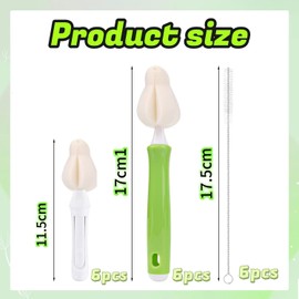 LALOCAPEYO 24 Pcs Sponge Bottle Nipple Brushes Set Including 6 Interchangeable Nipple Brush Handles 12 Pcs Bottle Sponge Brush Heads and 6 Long Straw Brushes for Baby Bottles (Green)