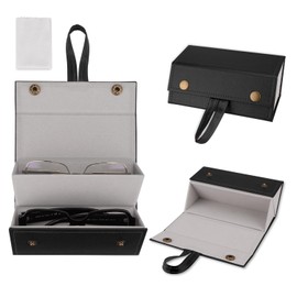 Piacevole Leather Sunglasses Organizer With Hard Shell Glasses Case For Travel and Home Storage - Eyeglass Case For Men and Women (Black, 2 Slots)