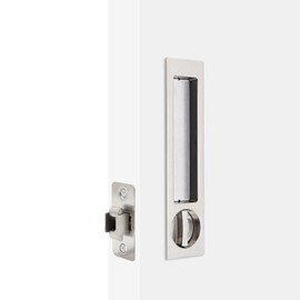 Dontay Pocket Door Handle, Modern Rectangular Keyed Entry Function, (Bed/Bath) Pull Latch, Recessed Sliding Door Hardware for 1 3/8” to 2 3/16” Thickness (Keyed Entry Lock, Brushed Nickel, 1 Pack)