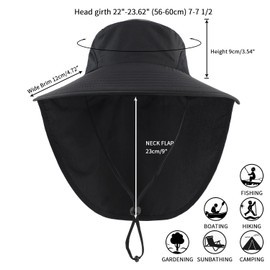 Home Prefer Outdoor UPF50+ Sombrero de sol de malla de ala ancha con solapa para el cuello, Negro -, Large-X-Large
