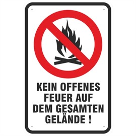 Sign "Achtung kein offenes Feuer" 300 x 450 mm Aluminium Composite Material 3 mm Thick