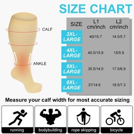 AOOWU AOOWU Plus Size Compression Socks for Men and Women, 3 Pair Wide Calf Graduated Compression Stockings, Extra Large Knee High Stockings for Support Travel Running Pregnancy Edema Nurses, 20-30 mmHg