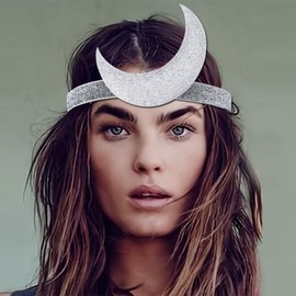 GORTIN Moon Headband Crescent Moon Headpiece Silver Sequins Head Chain Bohemia Hair Bands Forehead Chain Gothic Featival Prom Holloween Costume Hair Jewelry for Women and Girls (Silver)