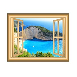 VWAQ Ocean View Wall Decor Window Decal Nature Scene Bedroom Art Sticker Peel and Stick Mural NW4 (28" H X 36" W)