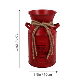 Veemoon rustic milk can decor shabby chic vase farmhouse vase decorative metal jug pitcher vase for wedding home living room bathroom dining table desk office decor red bucket red flower vase