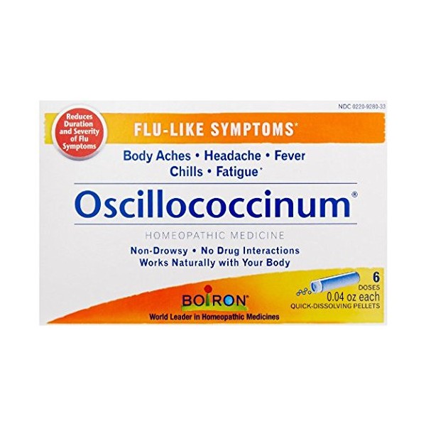 Boiron Homeopathic Medicine Oscillococcinum for Flu, 6 Count Boxes of 0.04 Ounce Dose Pack of 6