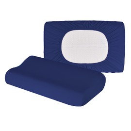 Cushion Cover for Neck Pillow Neck Support Pillow Health Pillow Made of Cotton for Sizes from 35 x 60 to 45 x 75 cm (Marine 100)