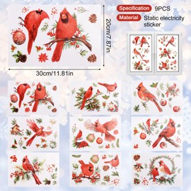 HICOHAND Window Clings, 9 Sheets Double-sided Winter Cardinal Window Clings Christmas Red Birds Glass Stickers Decal for Home Kitchen Living Room Decor