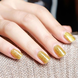 VENALISA 15ml Glitter Gold Gel Nail Polish, Sparkle Gold Gel Polish Shiny Color Soak Off UV LED Sparkly Shimmer Nail Gel Polish Nail Art Starter Manicure Salon DIY at Home, 0.53 OZ