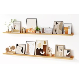 Floating Picture Ledge Shelves for Wall Set of 2, 55 Inches Picture Shelf for Wall with Ledge, Nursery Book Shelf for Toys Storage Kids Bookshelf Wall Mounted Living Room Bedroom Decor Frames, Oak