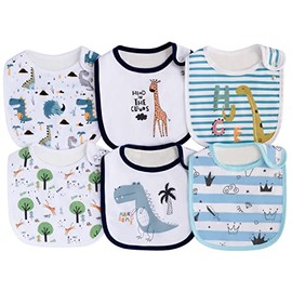 6 Pack Waterproof Cotton Baby Bibs for Girls Boys for Drooling Eating with Adjustable Buttons