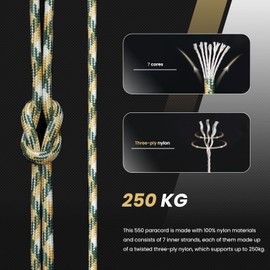 Abma Cord Paracord 550 Nylon Rope Paracord 4 mm Cords with 7 Core Strands Type III Survival Parachute Cord - Max. 250 kg (550 lbs) - Military Camo Series