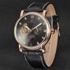 FORSINING Male Automatic Watch PU Leather Strap Analog Wristwatch(Black   Rose Gold)