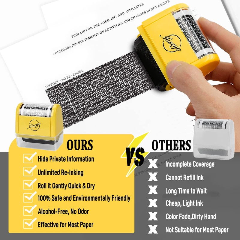 Miseyo Wide Identity Theft Protection Roller Stamp Set - Yellow