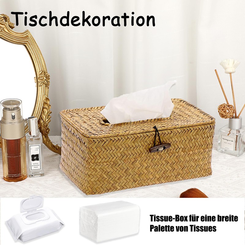 Seagrass Tissue Box, Pack of 2 Rectangular Woven Tissue Box,
