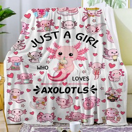 Axolotl Blanket Merch Just A Girl Who Loves Axolotl Blanket Soft Cozy Flannel Axolotl Throw Blankets Room Decor Bedding Gifts for Girls Boys Kids Women Adults 50"x40"