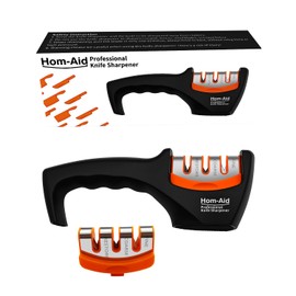 Hom-Aid 3-Stage Knife Sharpener, Diamond rod, Tungsten steel, Ceramic rod Sharpener Head, With Glove, Kitchen Sharpener, Sharpener Rod, Stone. Polish Knife easily(with glove)