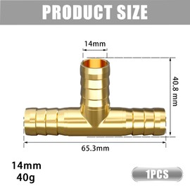 Atisite 14 mm 3-Way Brass Hose Connector, T Piece Brass Hose Nozzle, T Shaped Brass Fittings for Air, Gas, Water, Fuel (Pack of 1)