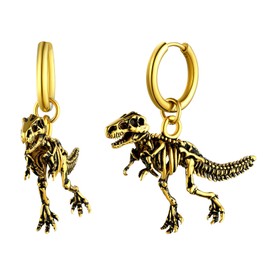 Women Mens 18K Godl Plated Punk Rock Dinosaur Skeleton Dangle Earrings Cool Tyrannosaurus Rex Earrings