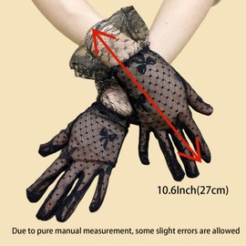 Geoxury Women's Lace Gloves – Elegant Vintage Short Style with Bow for Wedding, Tea Party, Opera, Evening, Cosplay, Sun Protection & Funeral