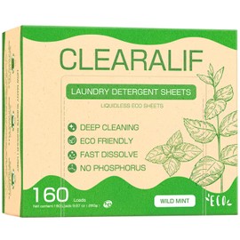 Laundry Detergent Sheets Up to 160 Loads, Wild Mint - Great For Travel,Apartments, Dorms,CLEARALIF Laundry Detergent Strips Eco Friendly & Hypoallergenic - 80 Sheets