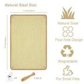 2PCS Rabbit Scratching Pads Natural Sisal Bunny Scratching Pads for Claw & Teeth Care with Hole Punching Process, 16x12 in