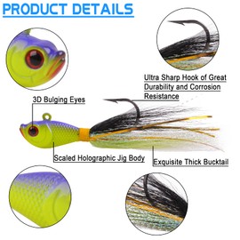 5pcs Bucktail Jigs Saltwater Fishing Hair Jigs Head Surf Fishing Fluke Lures Bait Fishing Jigs Hooks for Bass Striper Bluefish 1/2oz