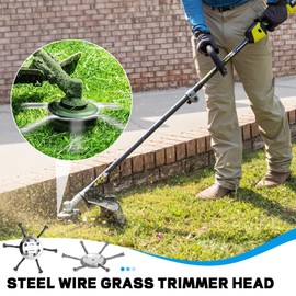 Steel Wire Grass Trimmer Head, 6 Inch Universal Solid Steel Wire Brush Strimmer Head, Heavy Duty Steel Wire Grass Trimmer Head,Rotating Trimmer Tools for Lawn, Garden, Moss (6 Head (2PCS))