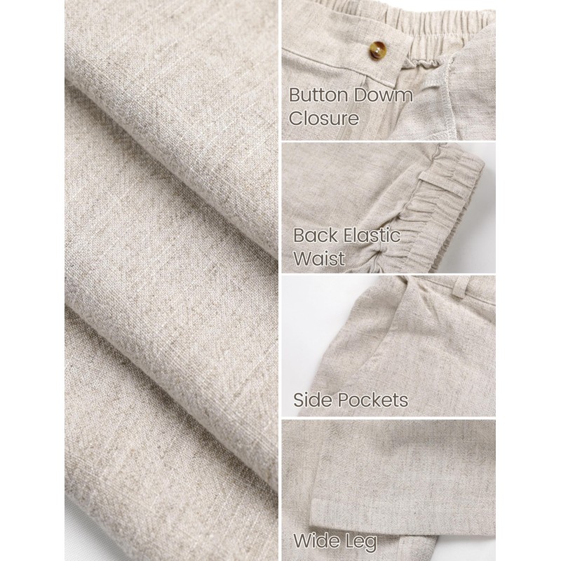 Hooever Womens Cotton Linen Pants Casual Button Up High Waisted