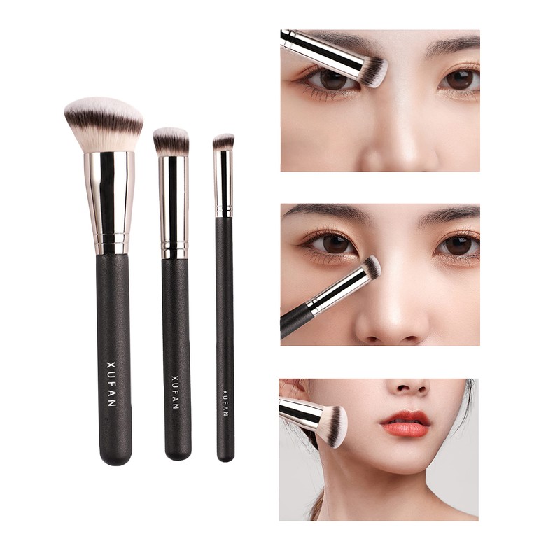 XUFAN 3PCS Foundation Concealer Brushes, Under Eye Mini Angled Brush,
