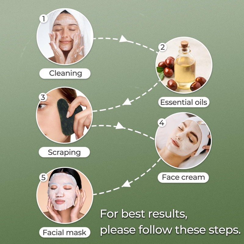 Green Gua Sha Facial Tools - Natural Jade Stone Guasha